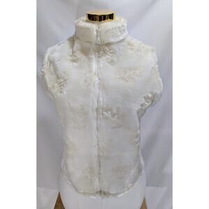 Coldwater Creek Faux Fur Zip Vest Embossed Leaf Cream Made in USA Size S